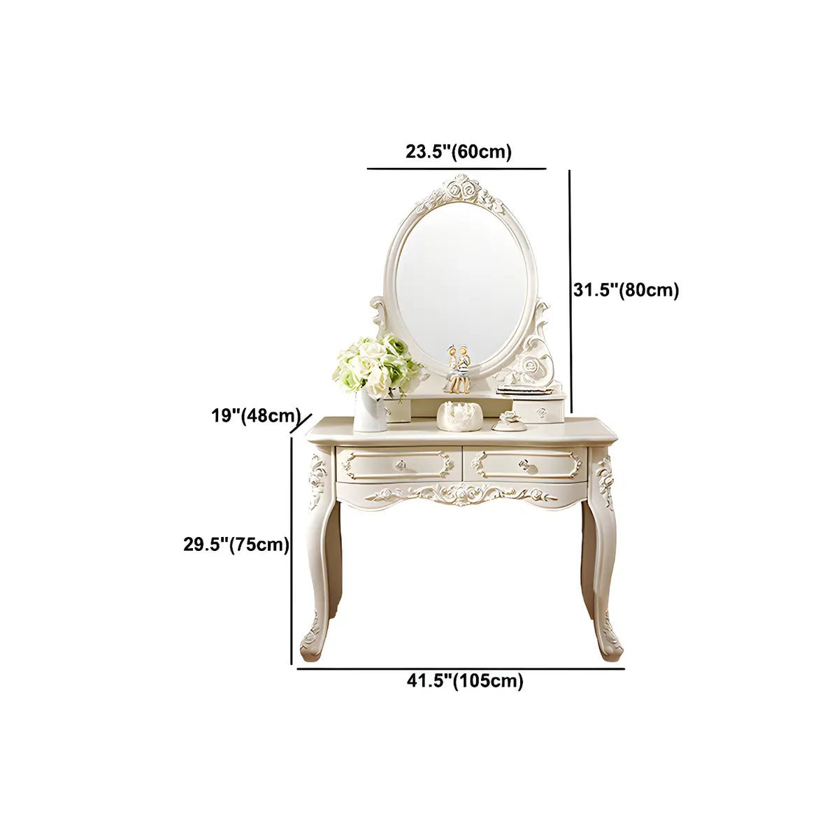 White Wood Standing Makeup Vanity with Drawers Mirror Image - 14