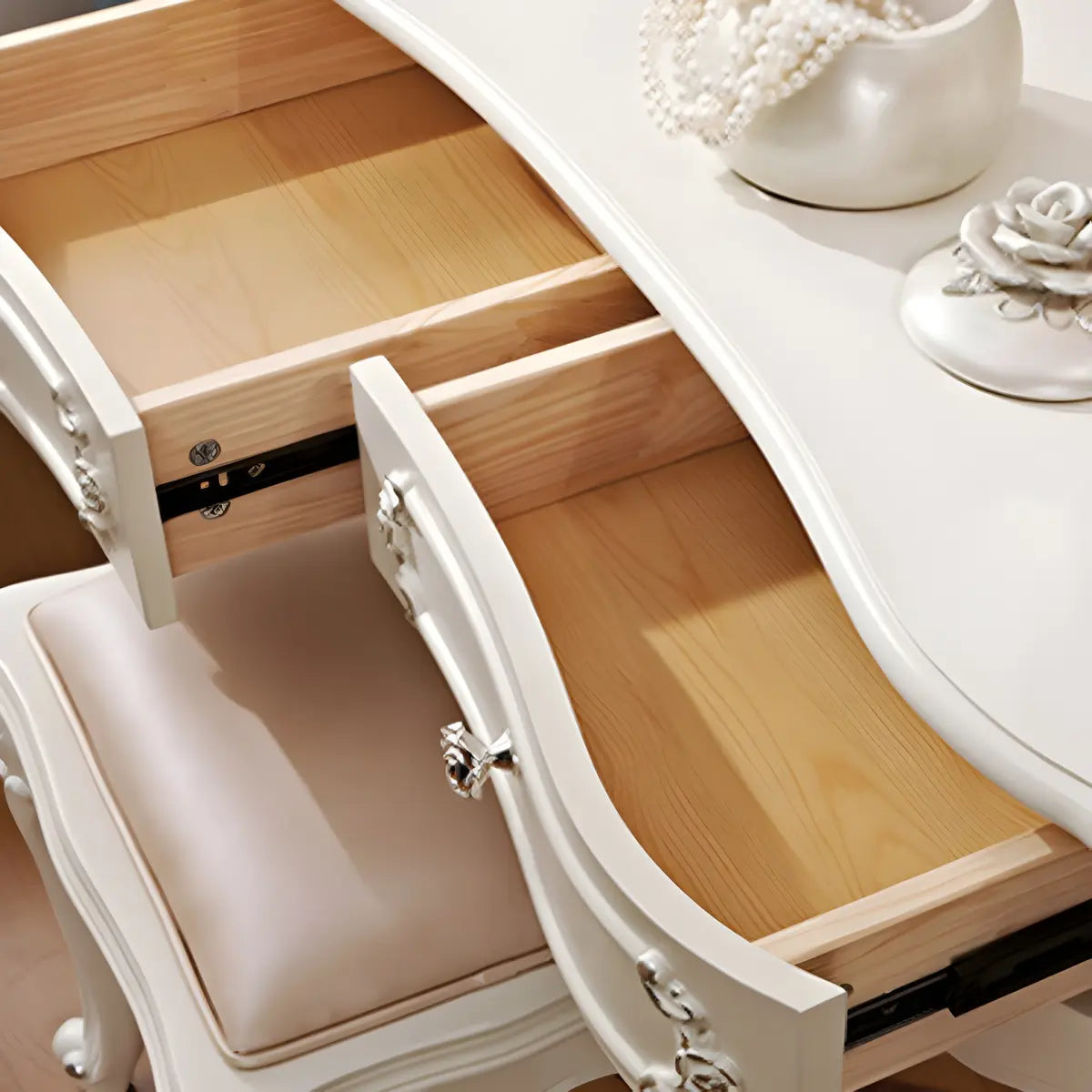 White Wood Standing Makeup Vanity with Drawers Mirror Image - 9