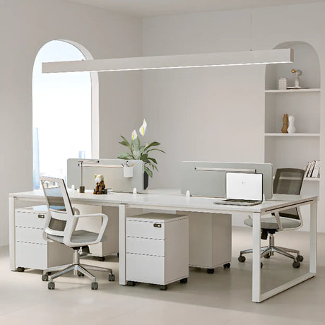 White Wooden Computer Desk with Drawers for Four Image - 1