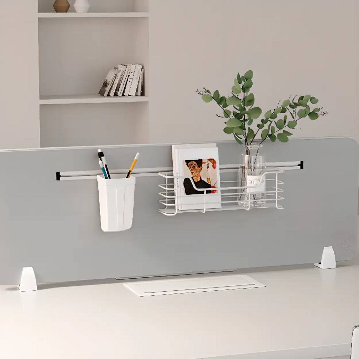 White Wooden Computer Desk with Drawers for Four Image - 10