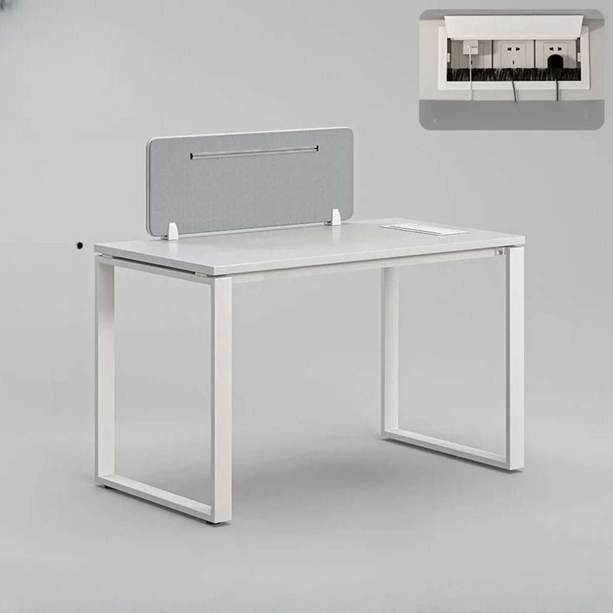 White Wooden Computer Desk with Drawers for Four Image - 2