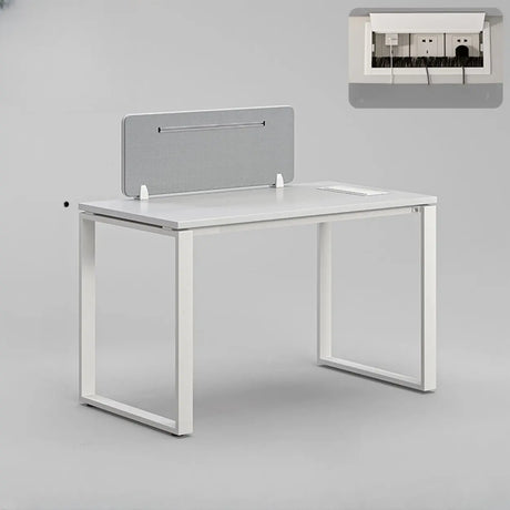 White Wooden Computer Desk with Drawers for Four Image - 2