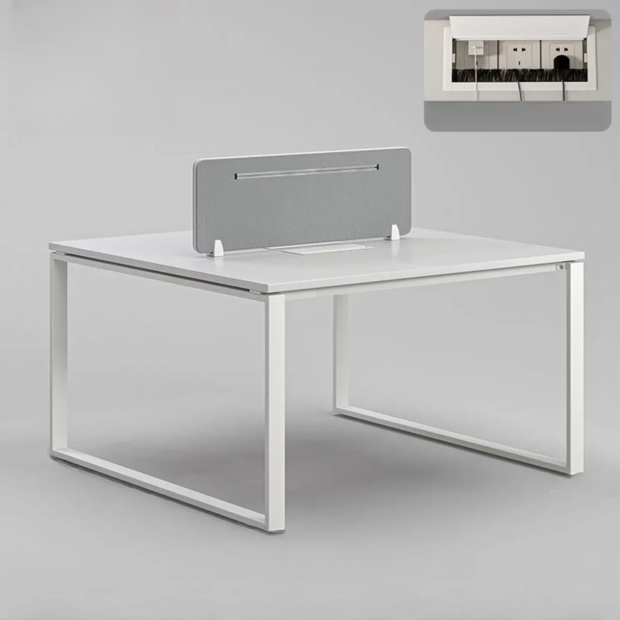 White Wooden Computer Desk with Drawers for Four Image - 3