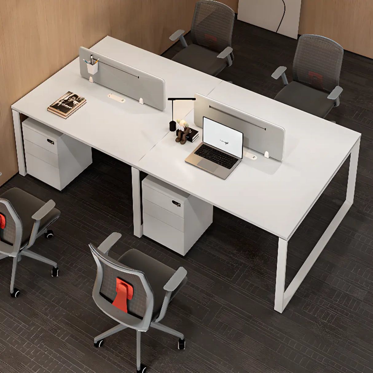White Wooden Computer Desk with Drawers for Four Image - 6