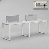 White Wooden Computer Desk with Drawers for Four Image - 7