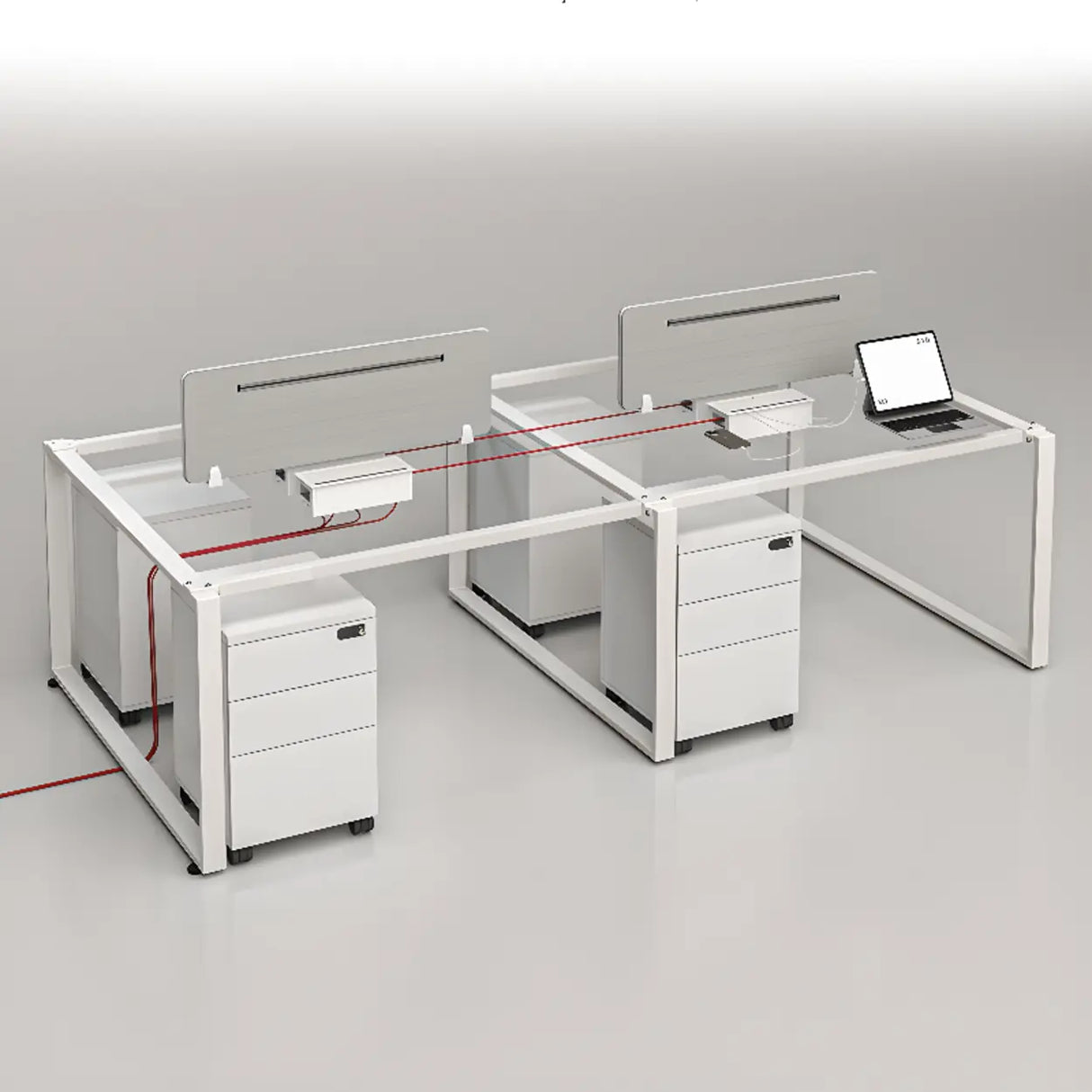 White Wooden Computer Desk with Drawers for Four Image - 8