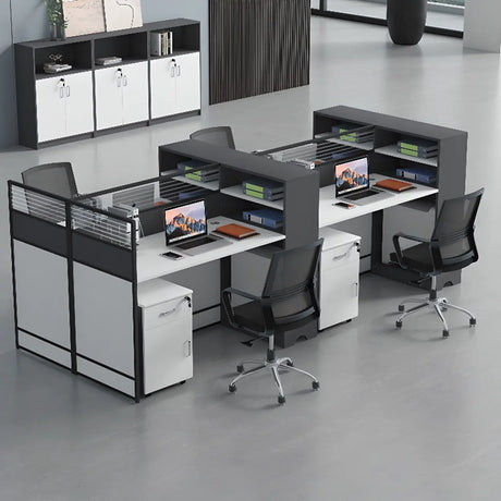 White Wooden Computer Multi-personal Desk with Hunch Image - 1