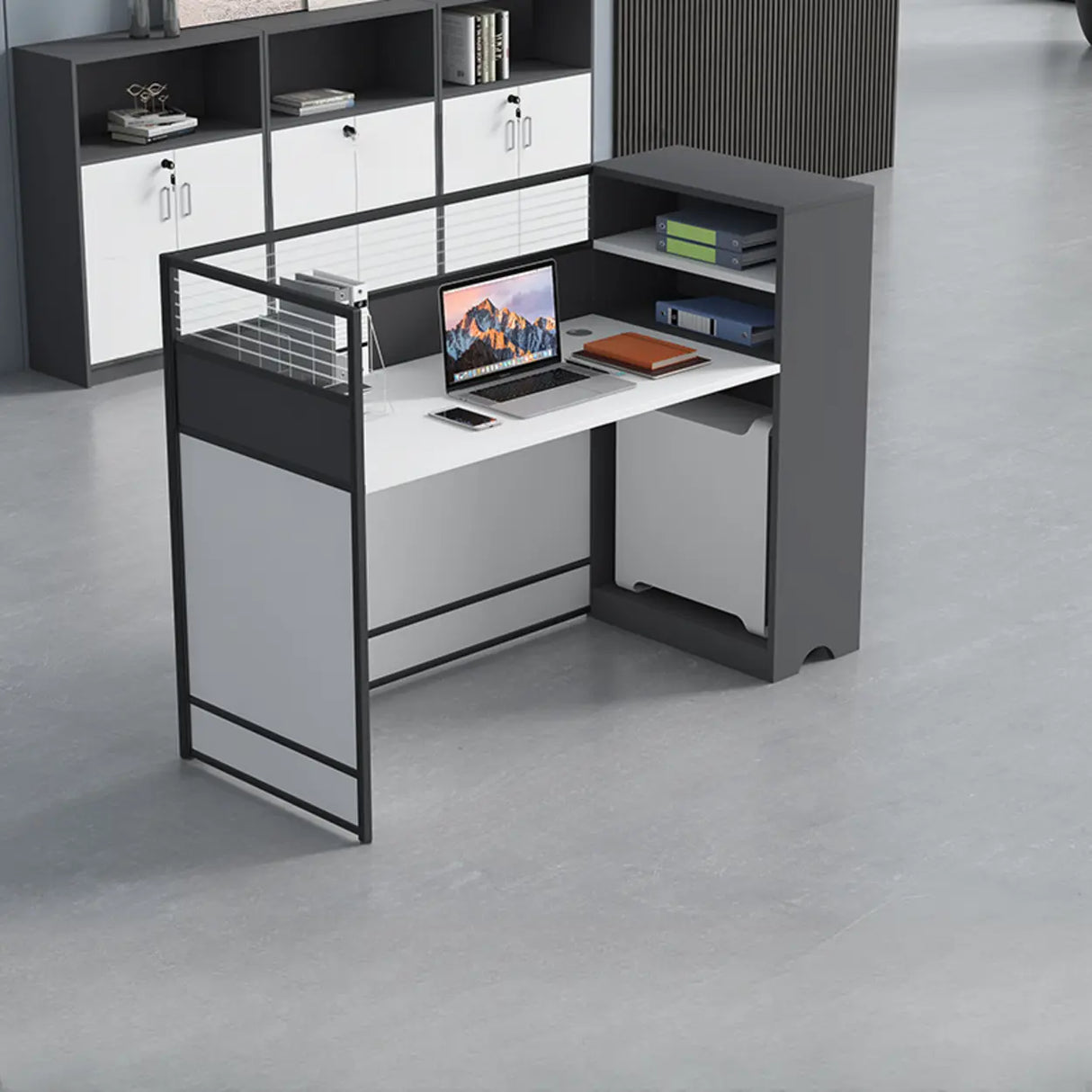 White Wooden Computer Multi-personal Desk with Hunch Image - 2