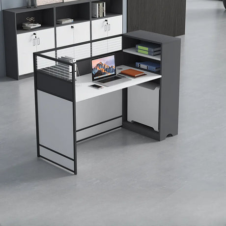 White Wooden Computer Multi-personal Desk with Hunch Image - 2