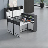 White Wooden Computer Multi-personal Desk with Hunch Image - 3
