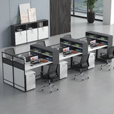 White Wooden Computer Multi-personal Desk with Hunch Image - 4