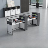 White Wooden Computer Multi-personal Desk with Hunch Image - 5
