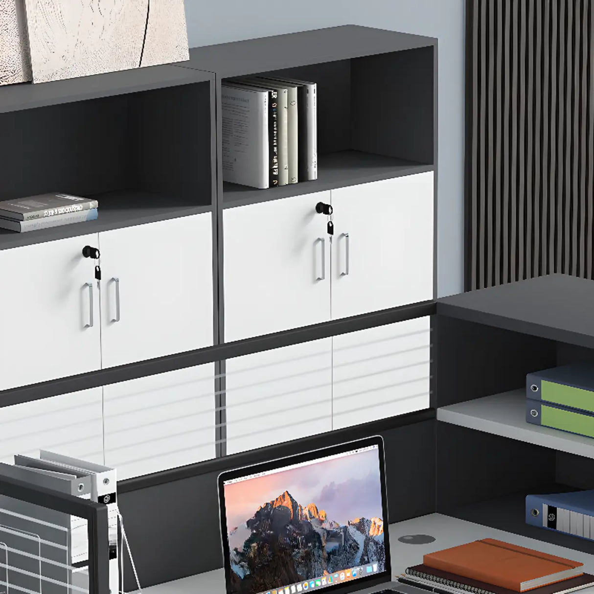 White Wooden Computer Multi-personal Desk with Hunch Image - 6