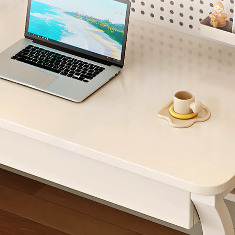 White Wooden Credenza Desk with Storage and Hutch Image - 2
