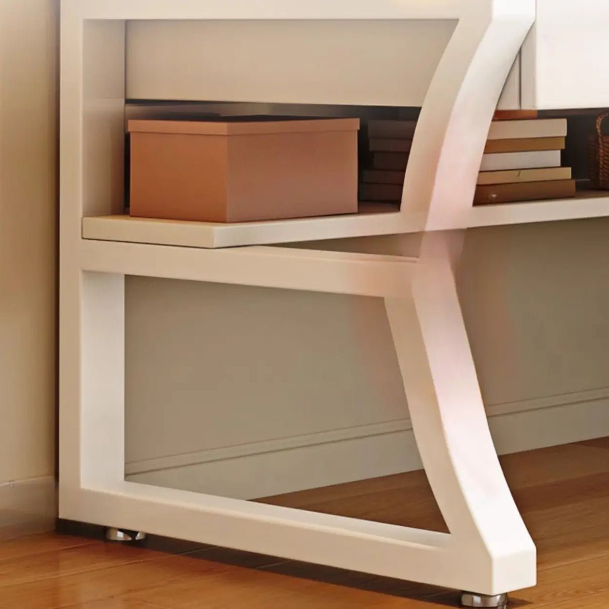White Wooden Credenza Desk with Storage and Hutch Image - 3