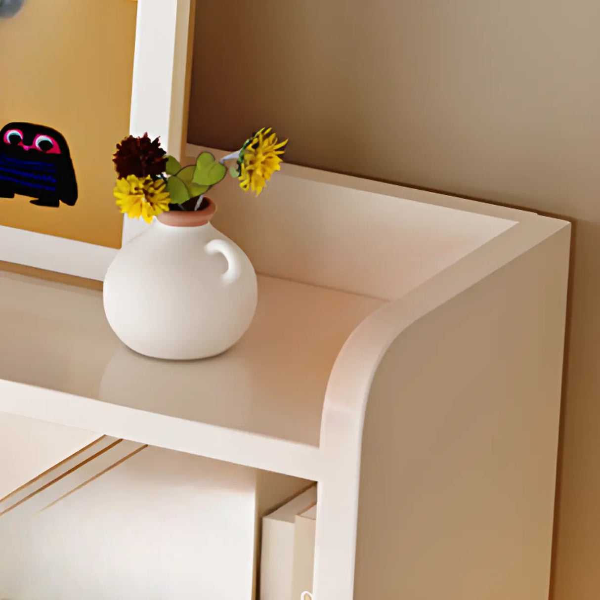 White Wooden Credenza Desk with Storage and Hutch Image - 4