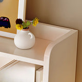 White Wooden Credenza Desk with Storage and Hutch Image - 4