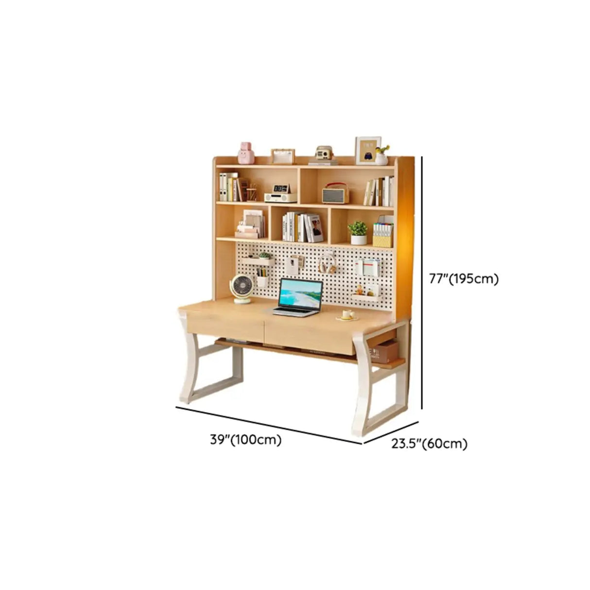 White Wooden Credenza Desk with Storage and Hutch 