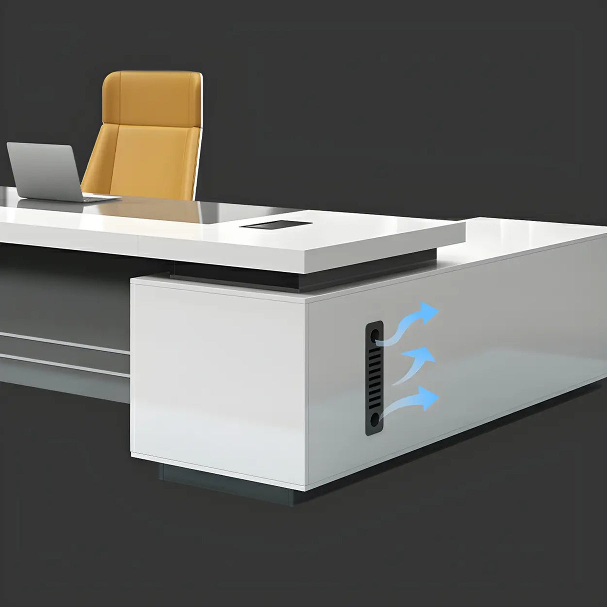 White Wooden Deep Width L-Shaped Executive Desk Image - 10