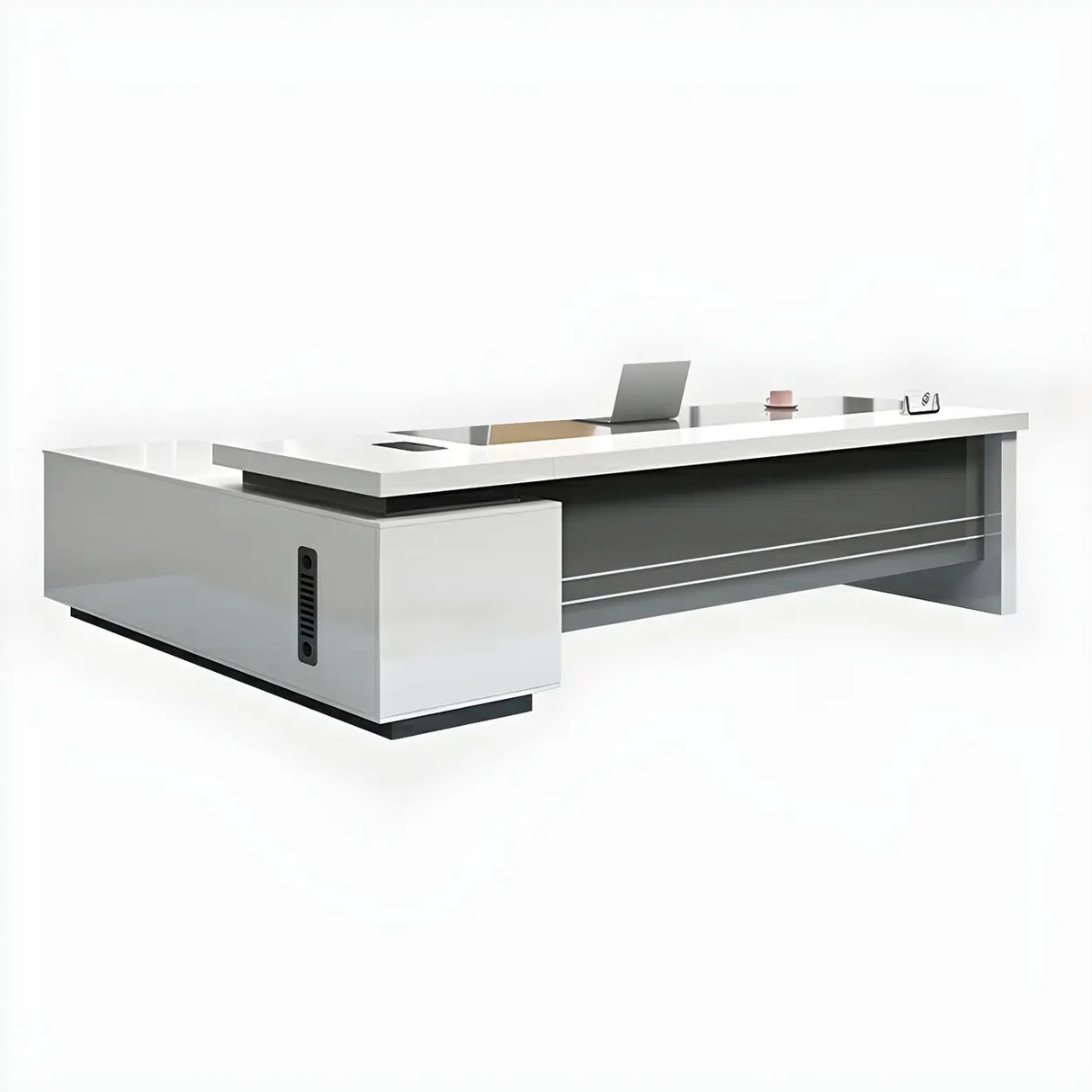 White Wooden Deep Width L-Shaped Executive Desk Image - 2