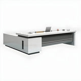 White Wooden Deep Width L-Shaped Executive Desk Image - 2