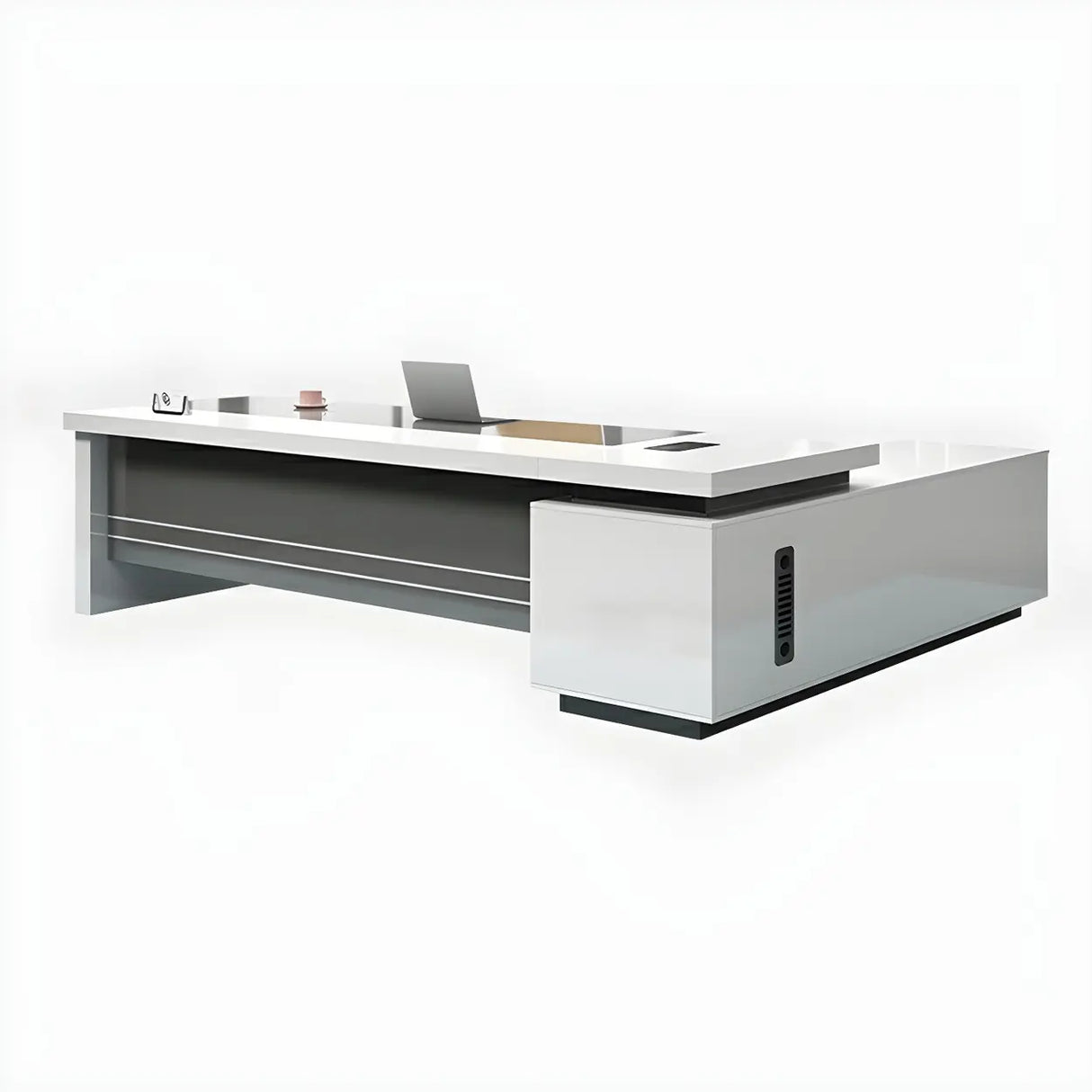 White Wooden Deep Width L-Shaped Executive Desk Image - 3