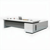 White Wooden Deep Width L-Shaped Executive Desk Image - 3