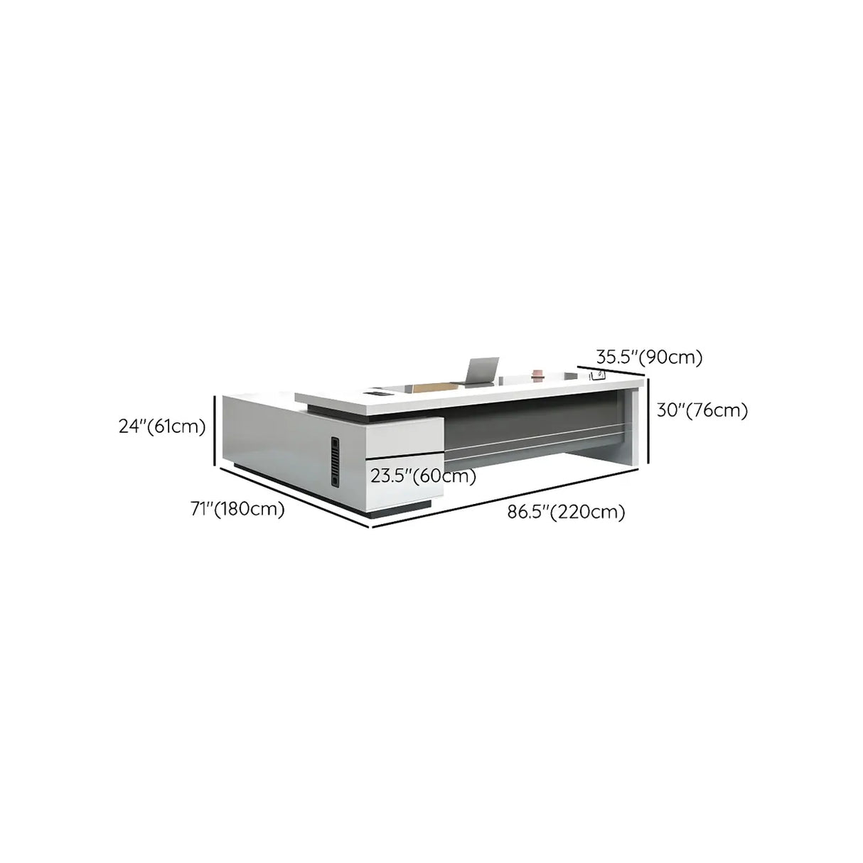 White Wooden Deep Width L-Shaped Executive Desk Image - 13