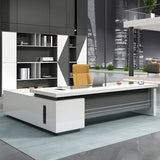 White Wooden Deep Width L-Shaped Executive Desk Image - 4