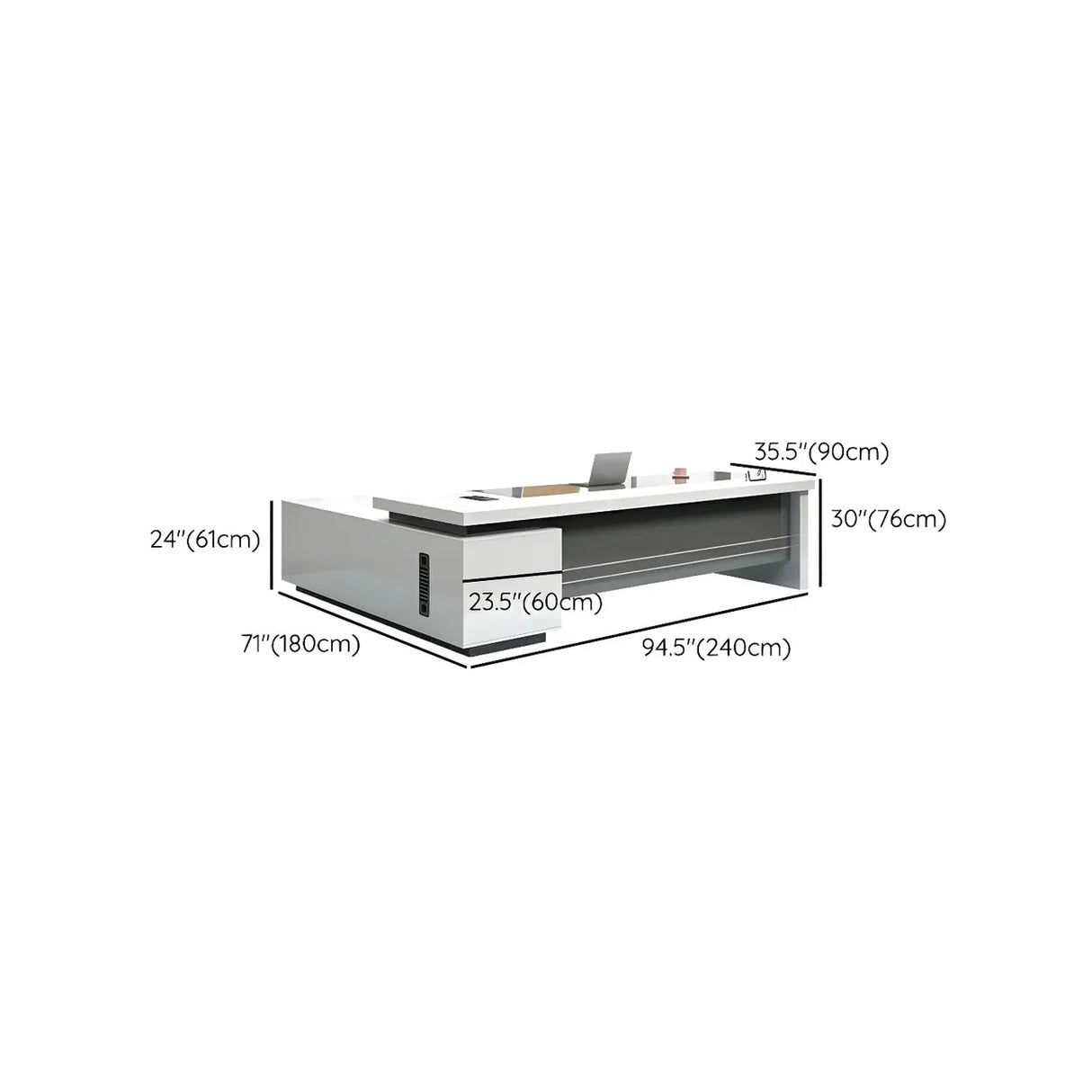 White Wooden Deep Width L-Shaped Executive Desk Image - 14