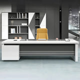 White Wooden Deep Width L-Shaped Executive Desk Image - 6