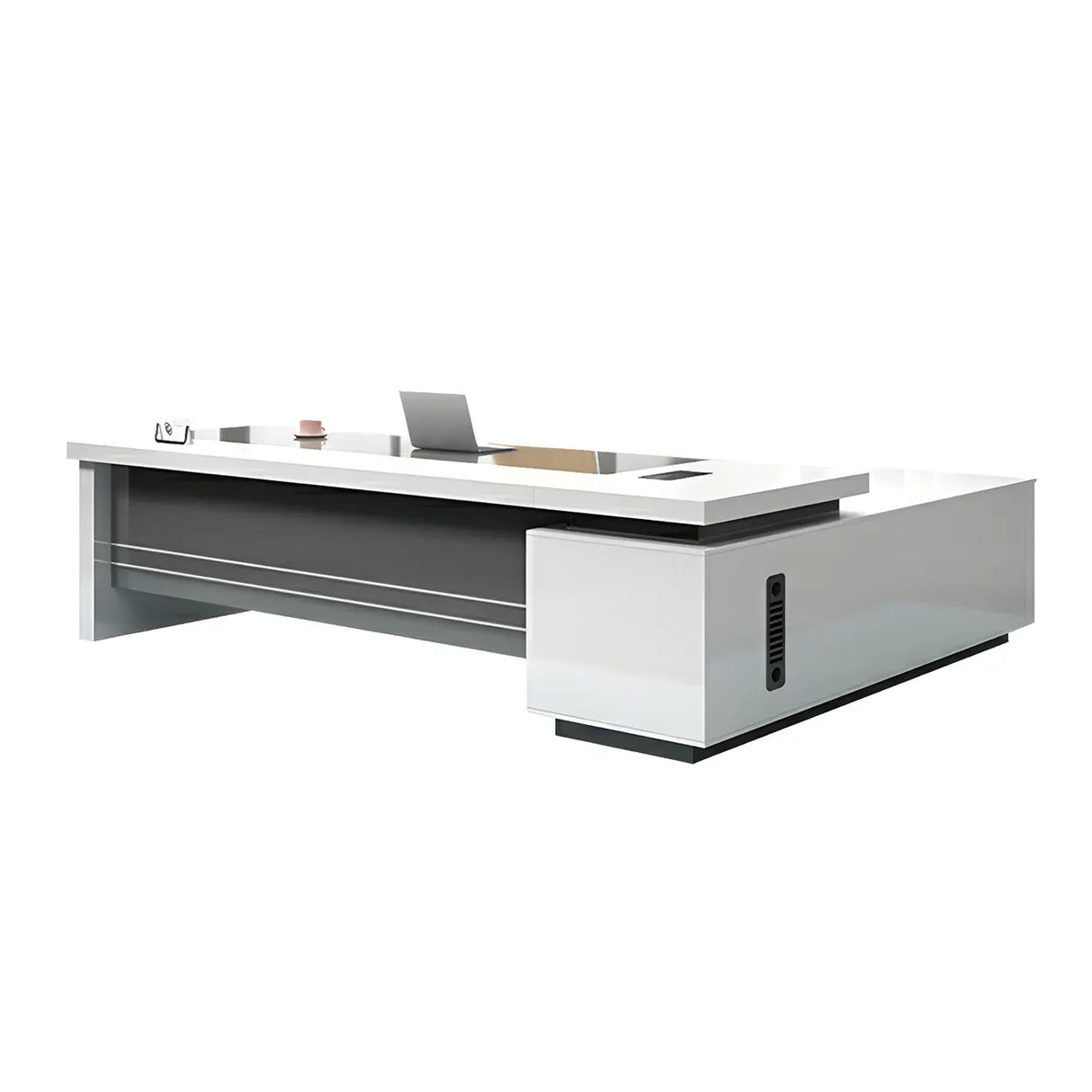 White Wooden Deep Width L-Shaped Executive Desk Image - 7