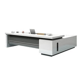 White Wooden Deep Width L-Shaped Executive Desk Image - 7