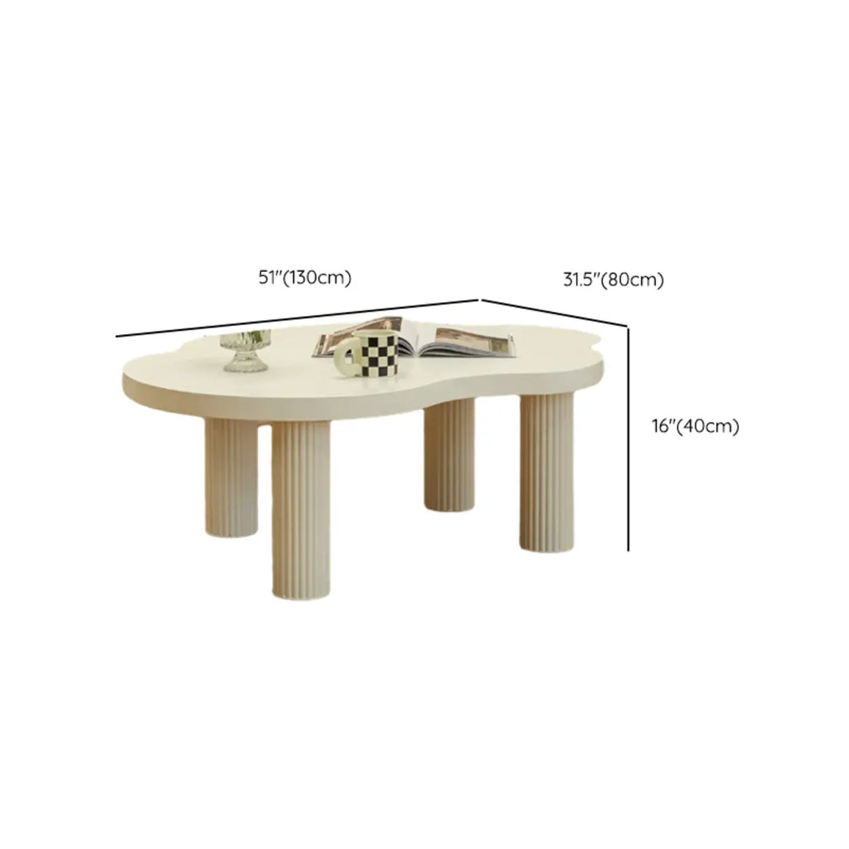 White Wooden Free Form Coffee Table with Four Legs 