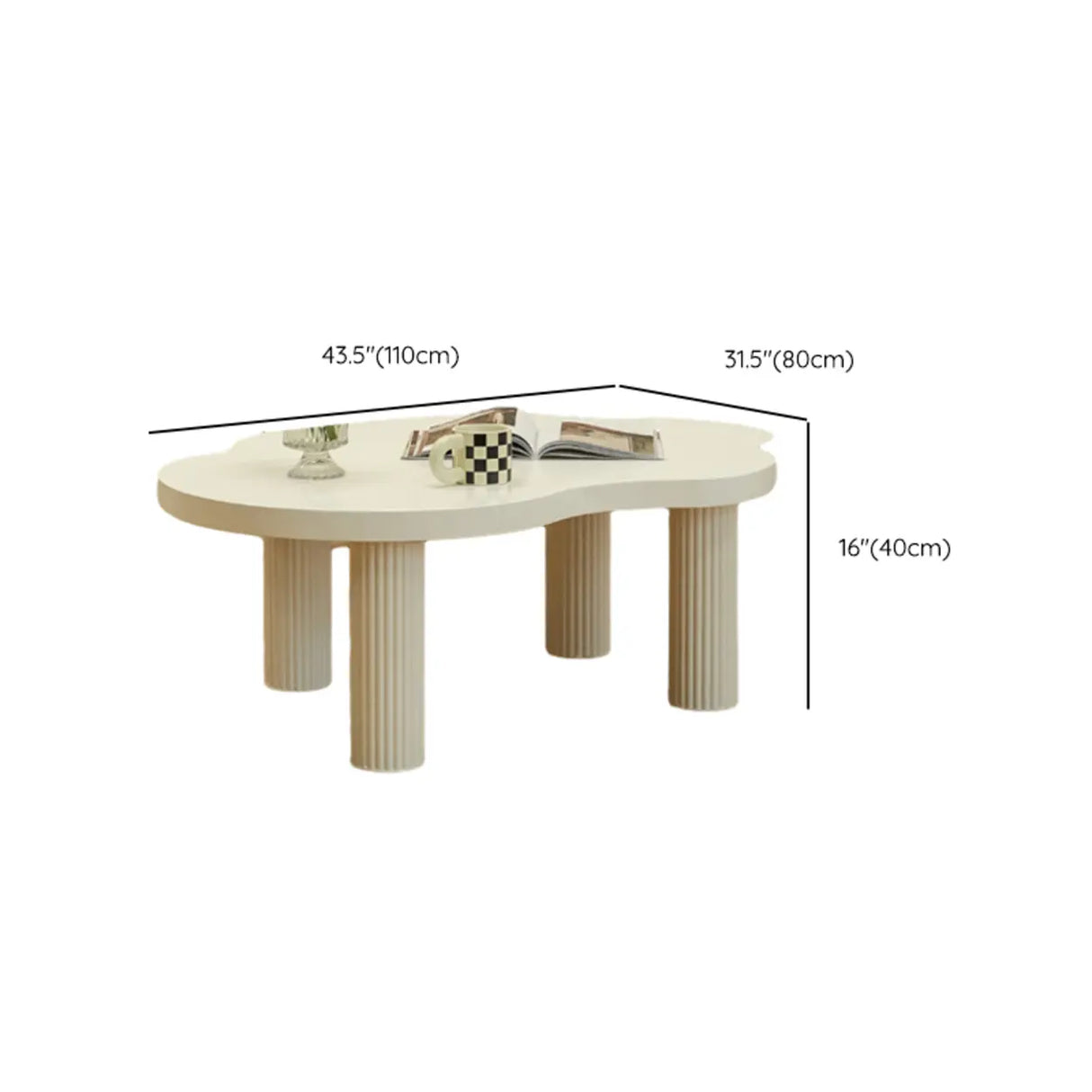 White Wooden Free Form Coffee Table with Four Legs Image - 11
