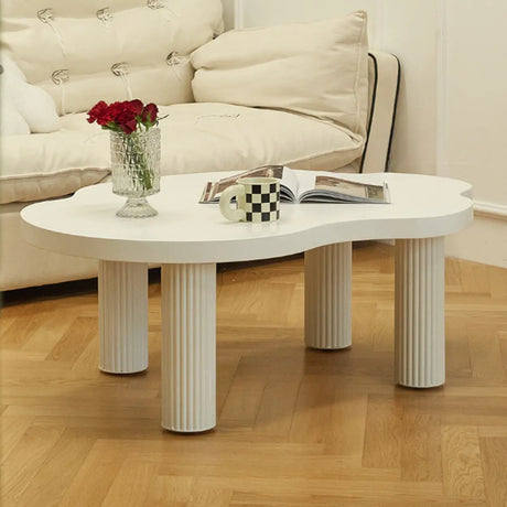 White Wooden Free Form Coffee Table with Four Legs Image - 2