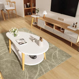 White Wooden Free Form Coffee Table with Shelf Image - 5