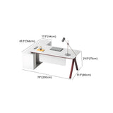 White Wooden L-Shape Red Base Executive Desk #size