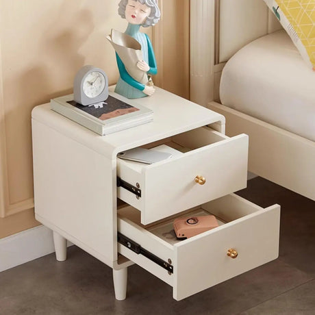 White Wooden Open Storage Kids Nightstand with Legs Image - 1