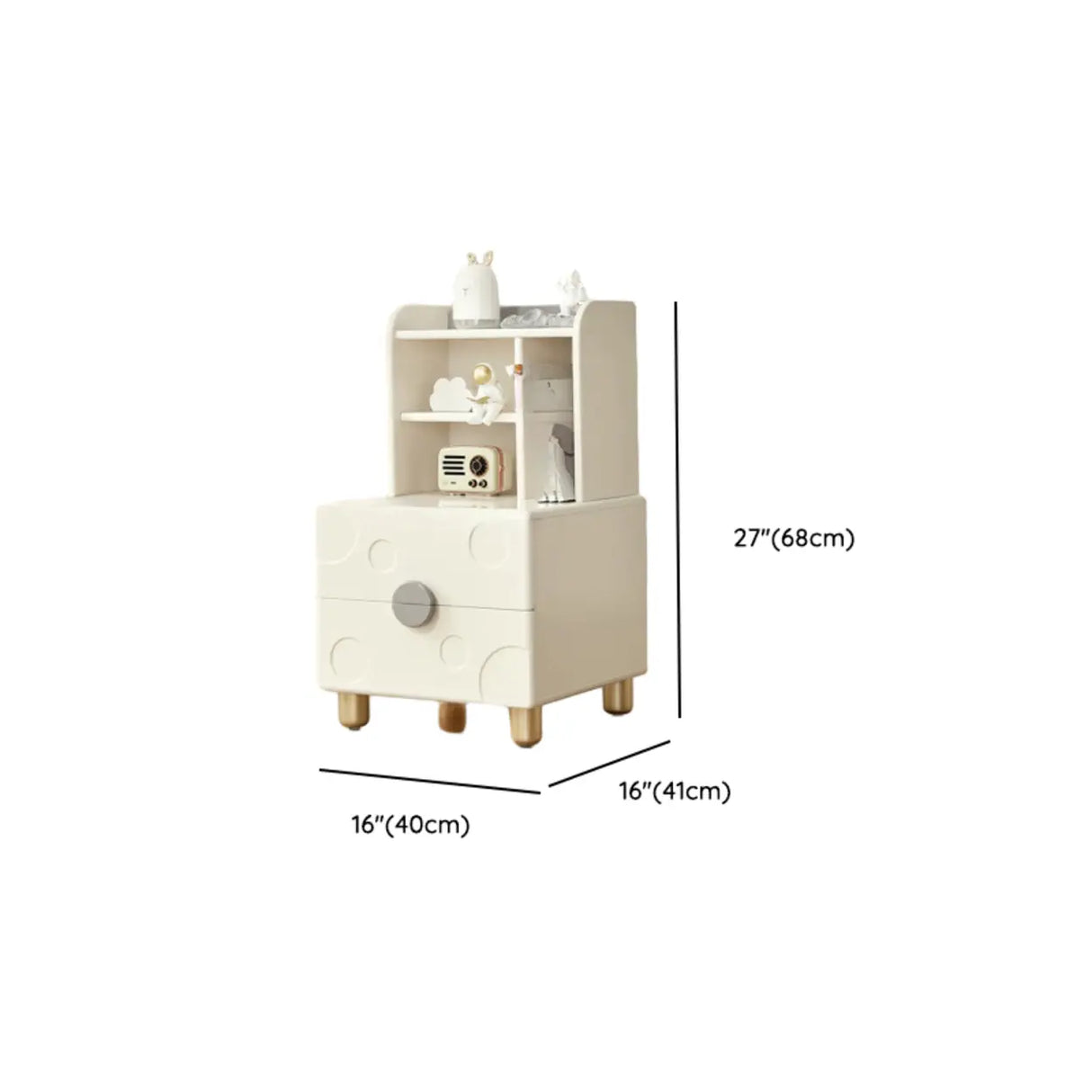 White Wooden Open Storage Kids Nightstand with Legs Image - 17