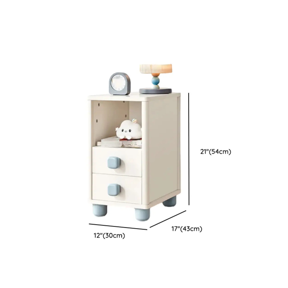 White Wooden Open Storage Kids Nightstand with Legs Image - 18