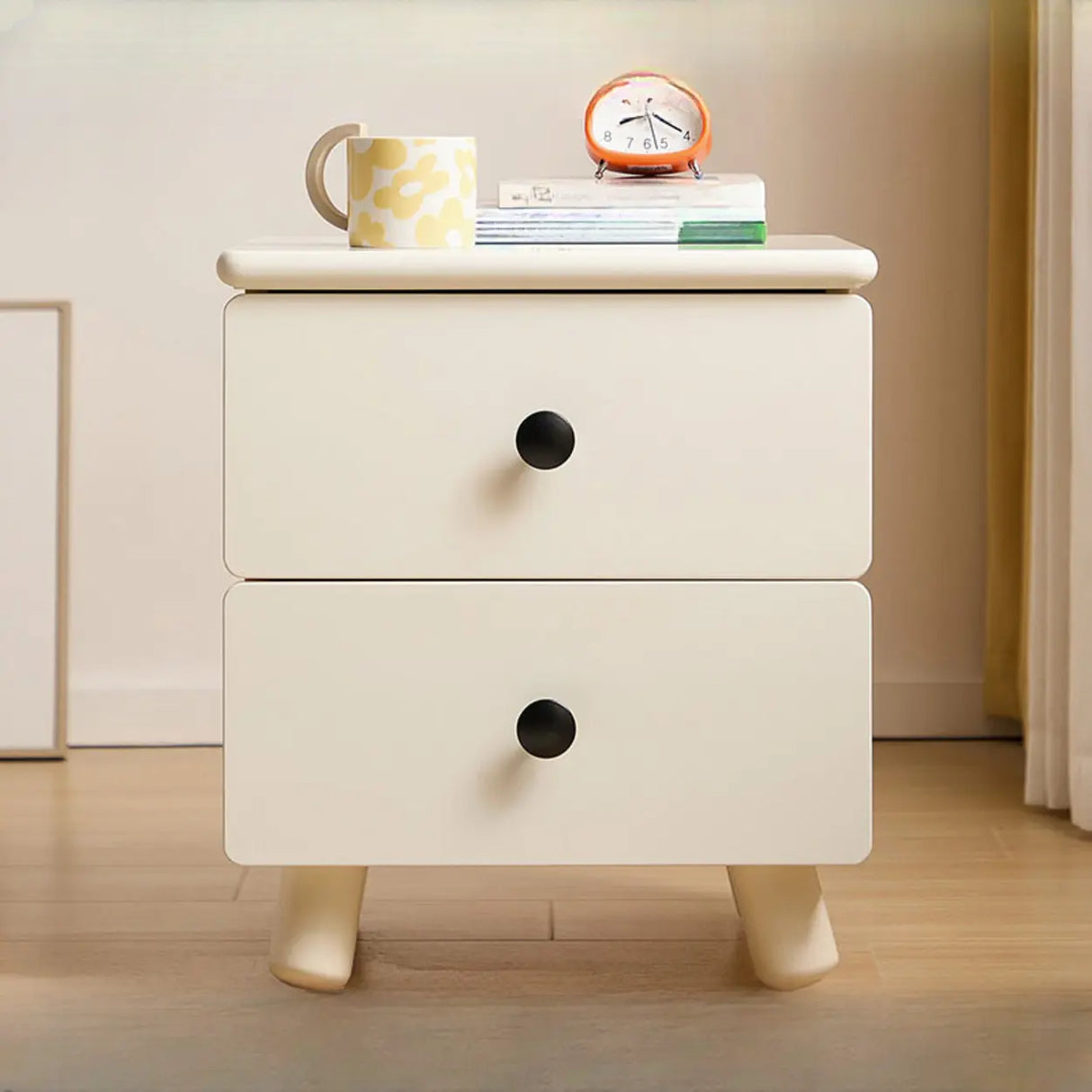 White Wooden Open Storage Kids Nightstand with Legs Image - 3