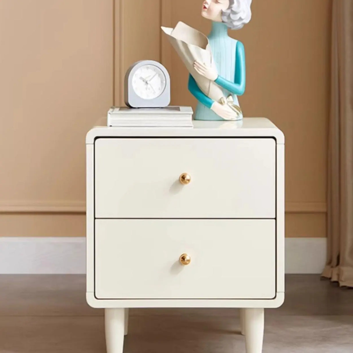 White Wooden Open Storage Kids Nightstand with Legs Image - 4