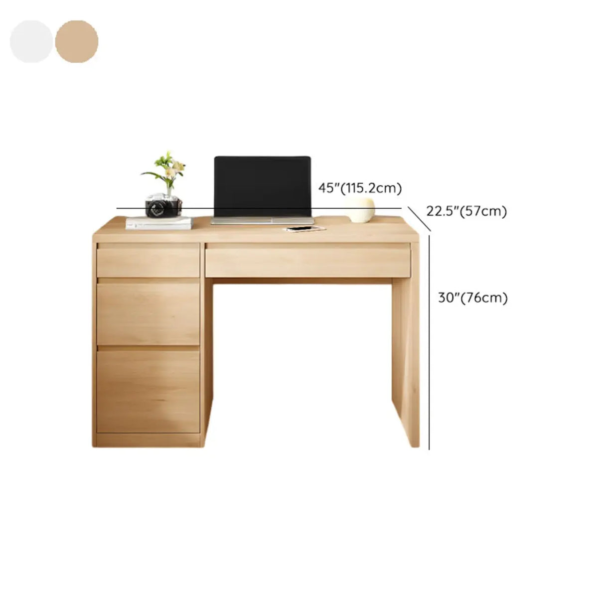 White Wooden Rectangular Single Desk with Drawers Image - 15