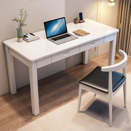 White Wooden Single Writing Desk with Drawers Image - 1