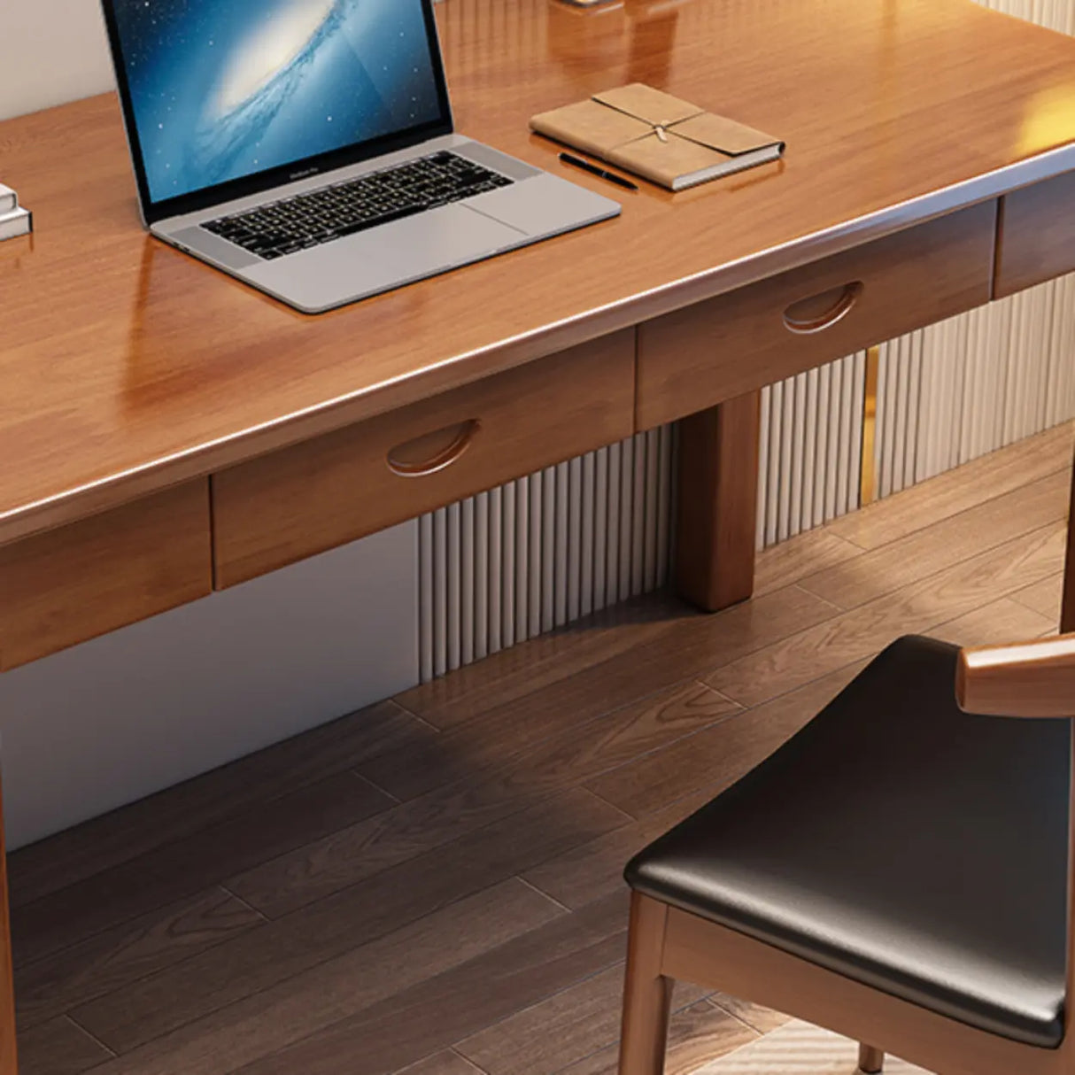White Wooden Single Writing Desk with Drawers Image - 11