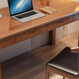 White Wooden Single Writing Desk with Drawers Image - 11