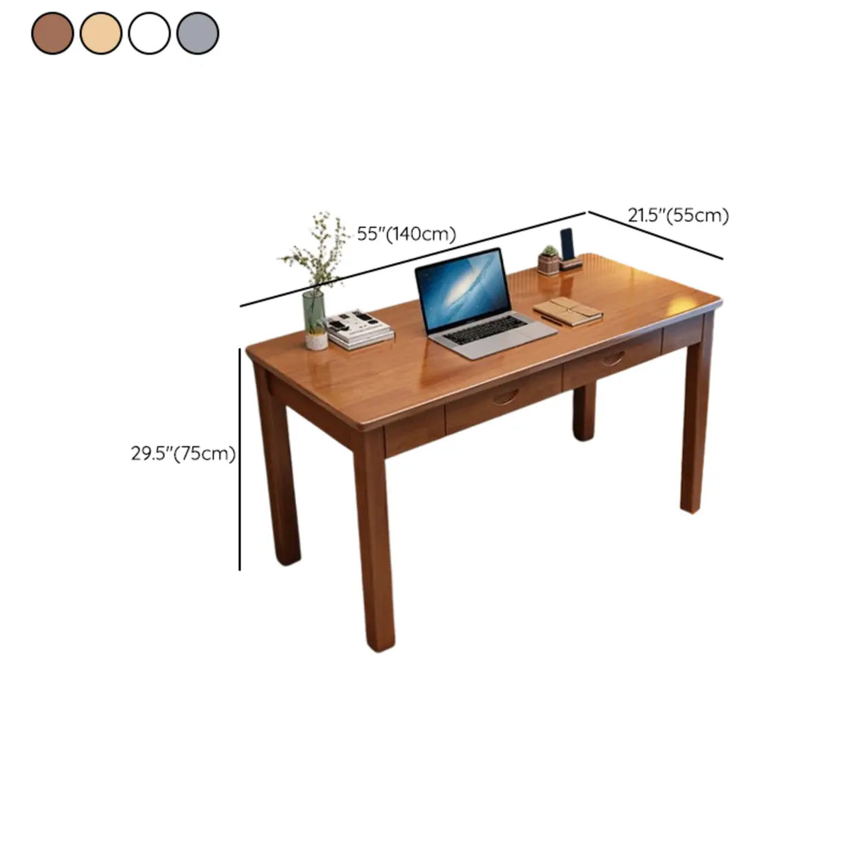 White Wooden Single Writing Desk with Drawers Image - 16