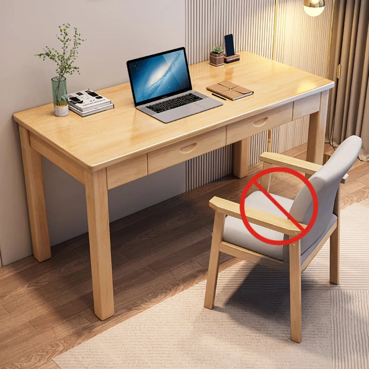 White Wooden Single Writing Desk with Drawers Image - 2