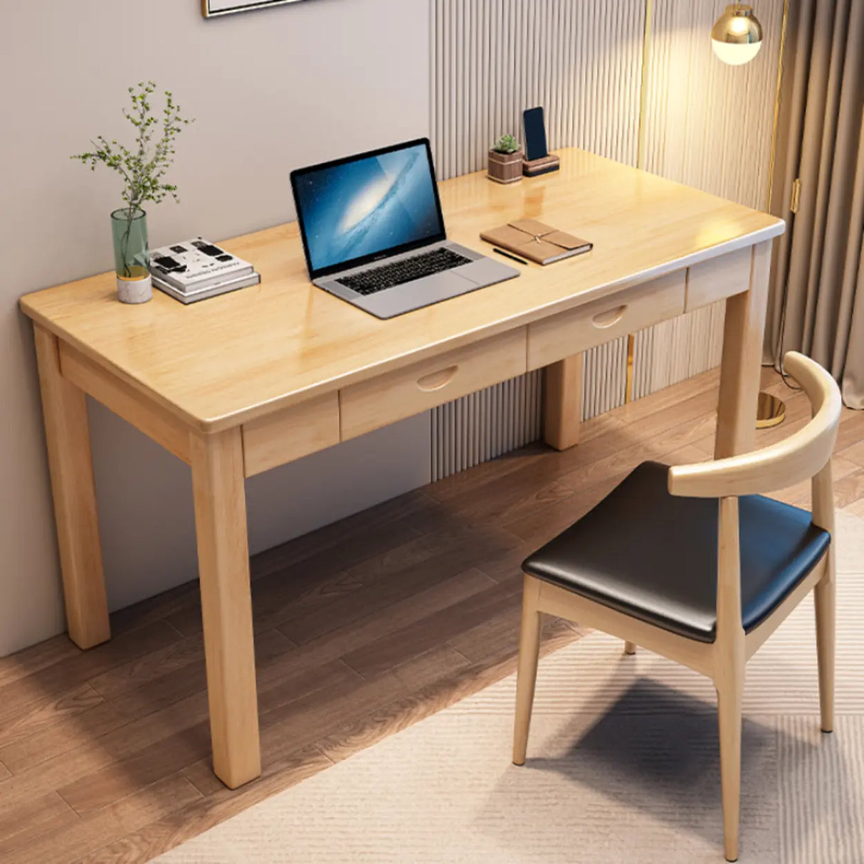 White Wooden Single Writing Desk with Drawers Image - 6